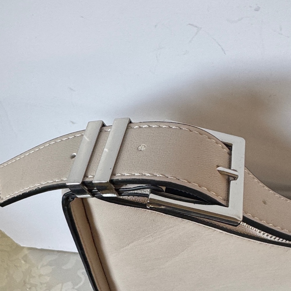 BCBGeneration Crescent Saddlebag Crossbody Purse Stone Beige Faux Leather - Picture 3 of 9